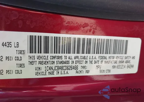 2012 Jeep Compass Sport from USA, damaged, VIN 1C4NJCBA8CD626466